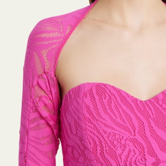 NWT size XL FUZZI Long-Sleeve Pink Stretch Lace Shrug Bolero - Picture 4 of 7